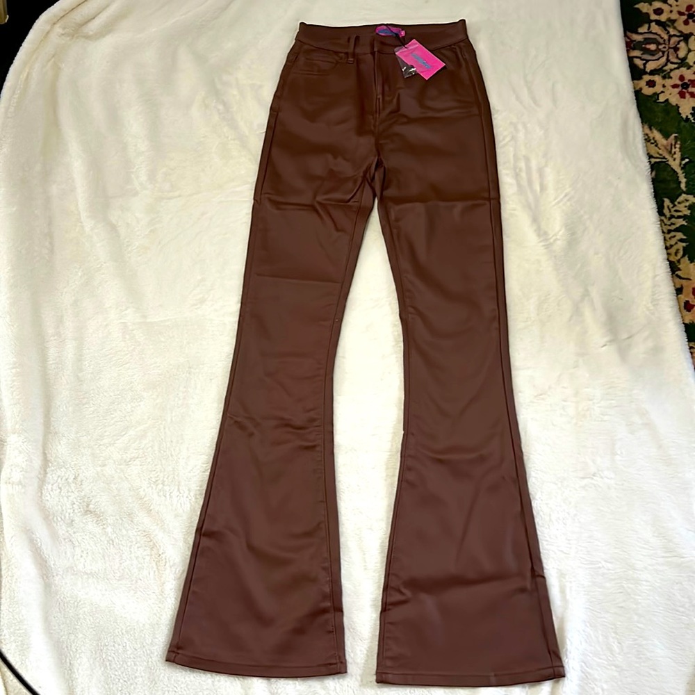 Edikted Brown Pleather Flare Pants - SIZE M